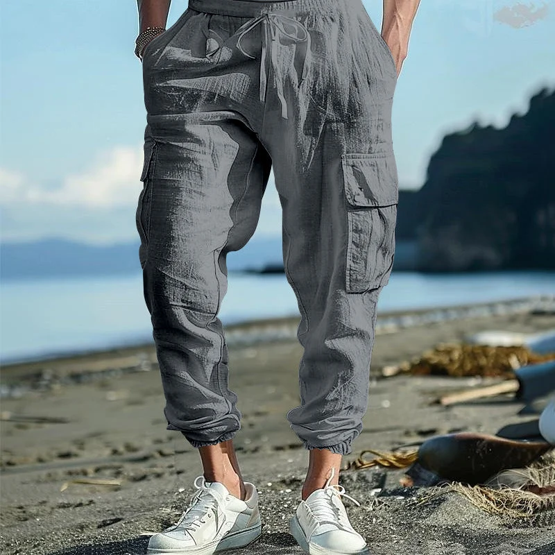 Herren luftige Cargo-Hose mit elastischem Bund und seitlichen Taschen