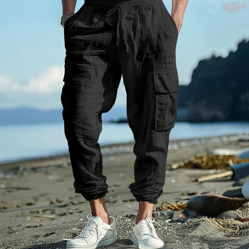 Herren luftige Cargo-Hose mit elastischem Bund und seitlichen Taschen