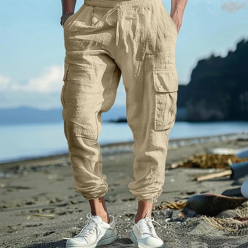 Herren luftige Cargo-Hose mit elastischem Bund und seitlichen Taschen