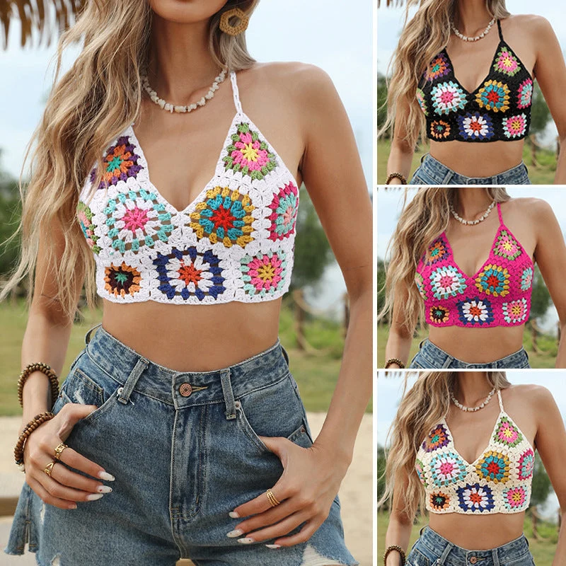 Damen Häkel-Bustier mit bunten Granny-Quadraten Nord Taschen
