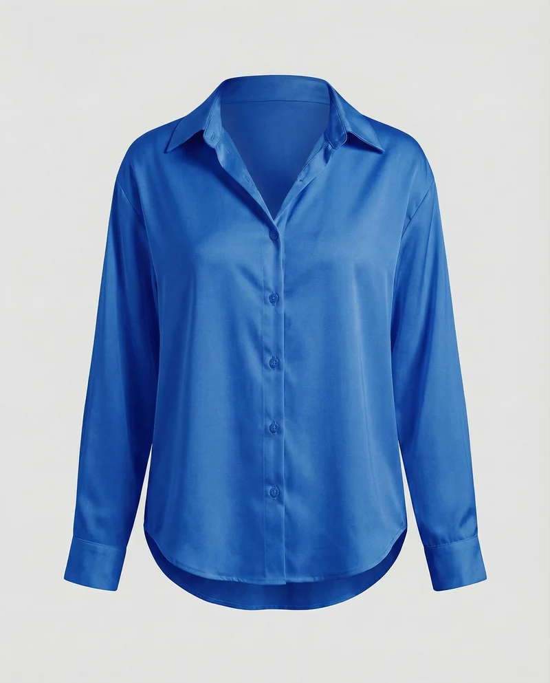 Damen nan lockere Hemdbluse mit V-Ausschnitt Hemdkragen und abgerundetem Saum Nord Taschen