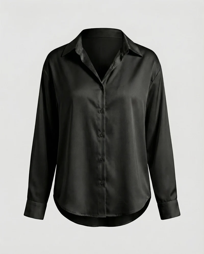 Damen nan lockere Hemdbluse mit V-Ausschnitt Hemdkragen und abgerundetem Saum Nord Taschen