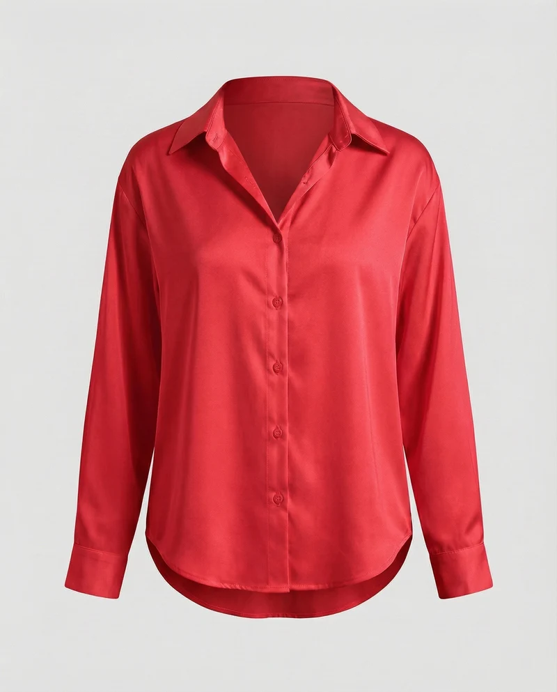 Damen nan lockere Hemdbluse mit V-Ausschnitt Hemdkragen und abgerundetem Saum Nord Taschen