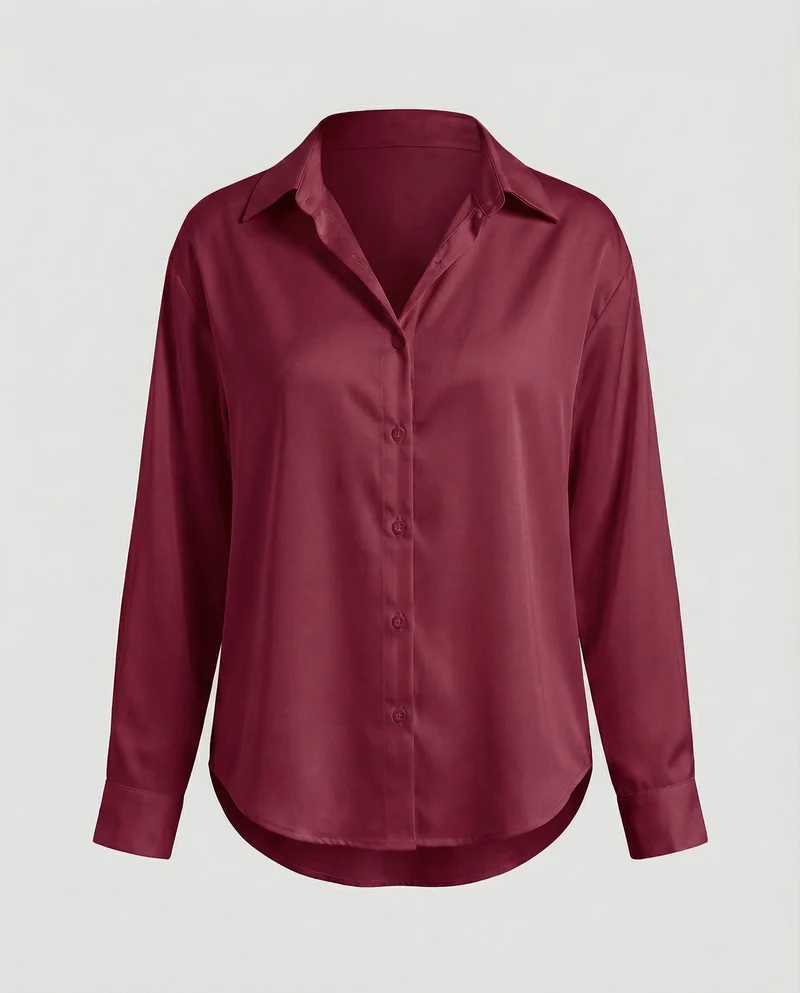 Damen nan lockere Hemdbluse mit V-Ausschnitt Hemdkragen und abgerundetem Saum Nord Taschen