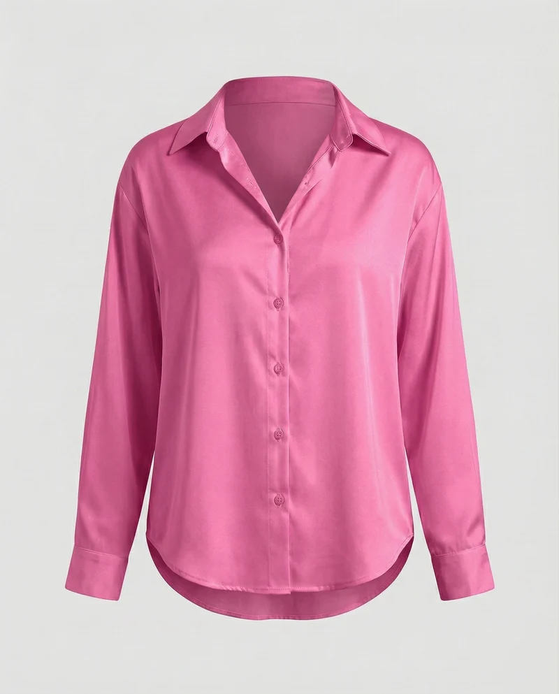 Damen nan lockere Hemdbluse mit V-Ausschnitt Hemdkragen und abgerundetem Saum Nord Taschen