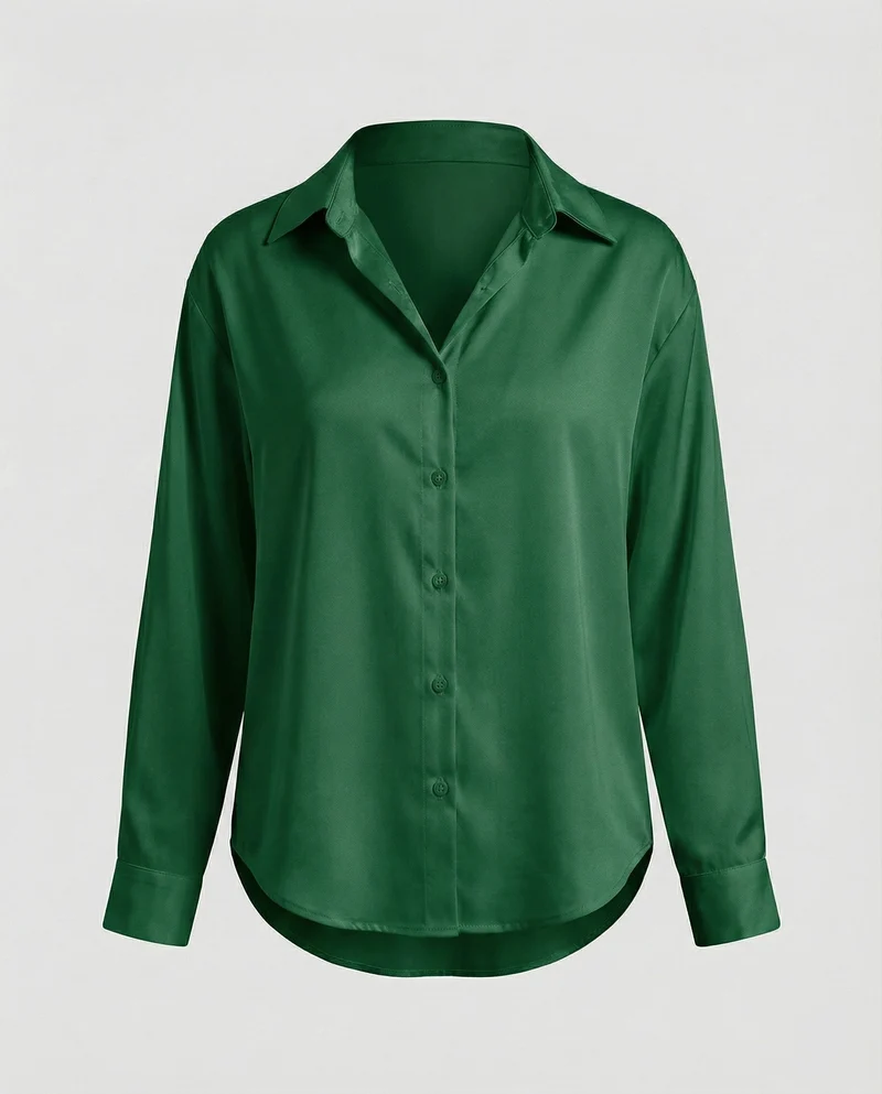 Damen nan lockere Hemdbluse mit V-Ausschnitt Hemdkragen und abgerundetem Saum Nord Taschen