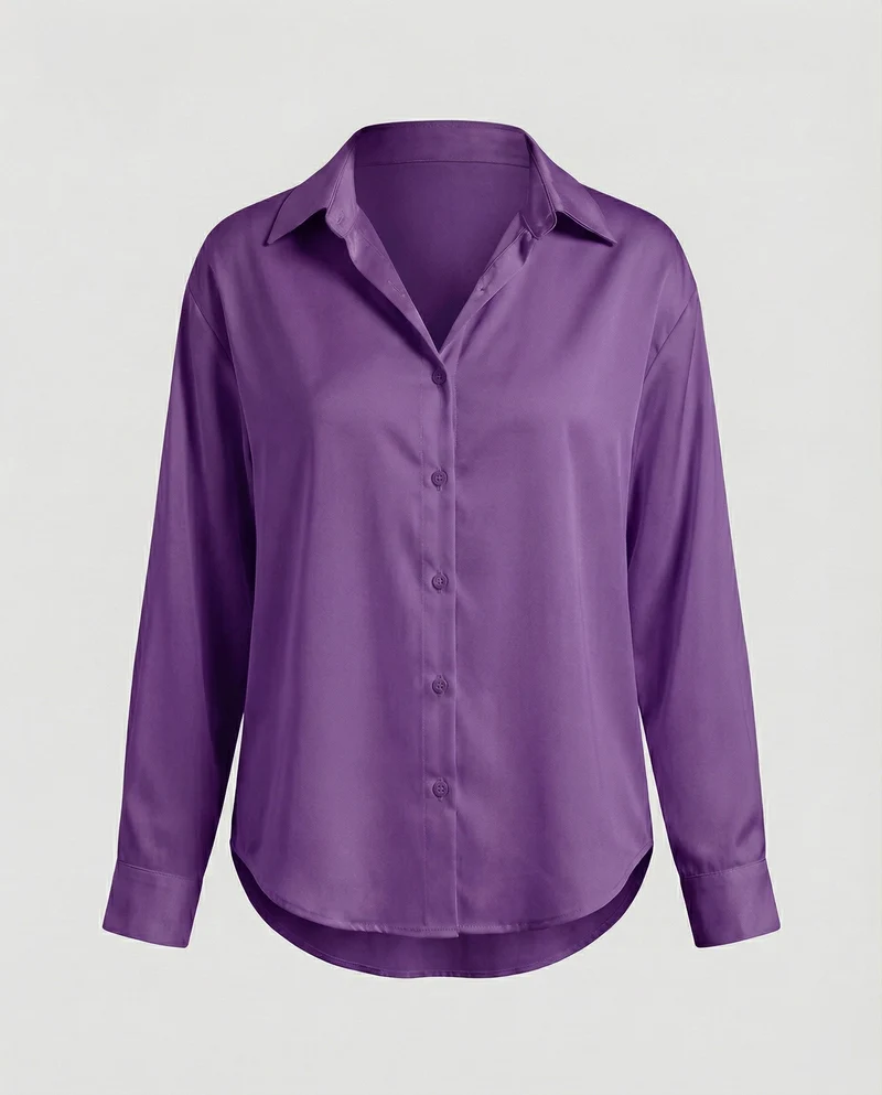 Damen nan lockere Hemdbluse mit V-Ausschnitt Hemdkragen und abgerundetem Saum Nord Taschen