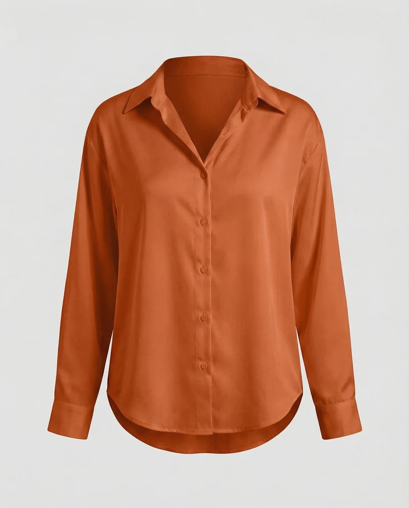 Damen nan lockere Hemdbluse mit V-Ausschnitt Hemdkragen und abgerundetem Saum Nord Taschen