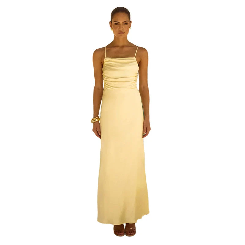 Damen elegantes Maxikleid mit raffiniertem Raffung und verstellbaren Spaghettiträgern Nord Taschen