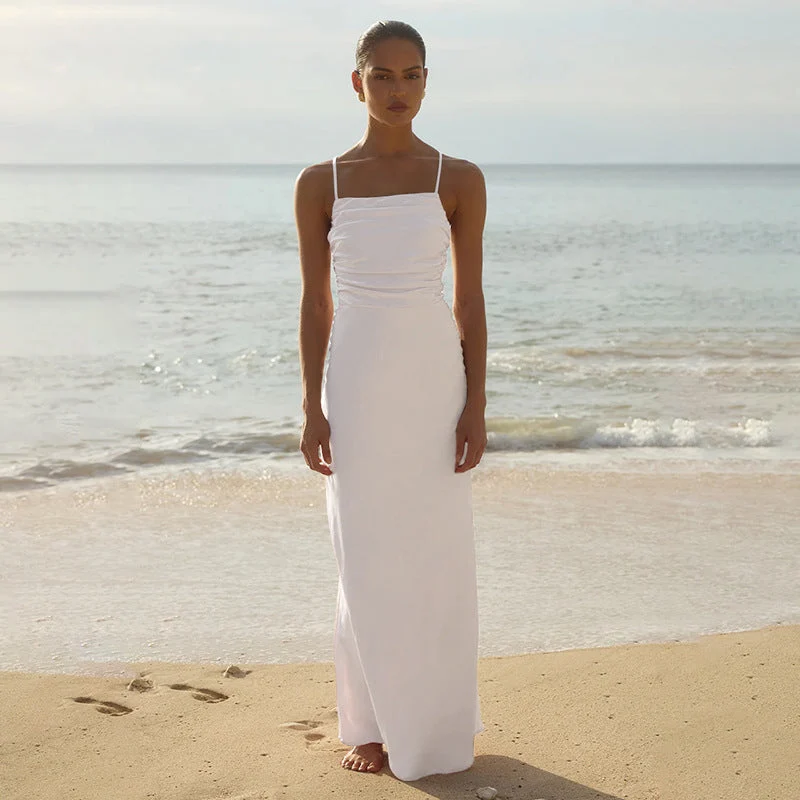 Damen elegantes Maxikleid mit raffiniertem Raffung und verstellbaren Spaghettiträgern Nord Taschen