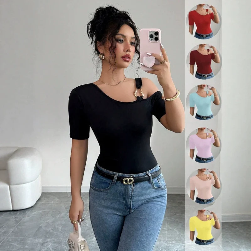 Damen eleganter Body mit asymmetrischem Ausschnitt und kurzärmeliger Gestaltung Nord Taschen