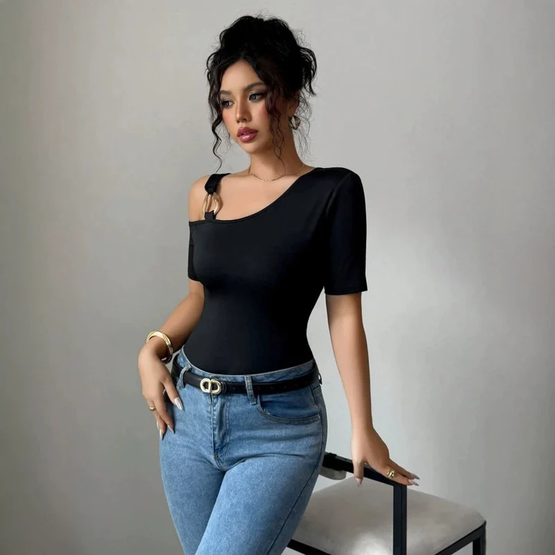 Damen eleganter Body mit asymmetrischem Ausschnitt und kurzärmeliger Gestaltung Nord Taschen
