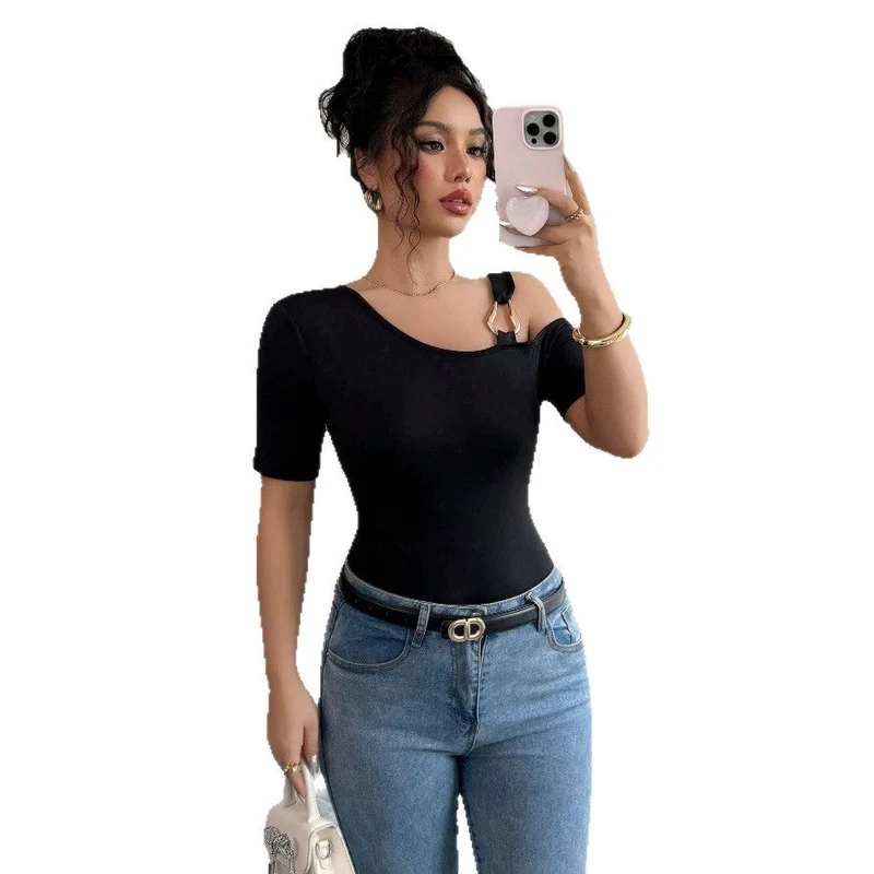 Damen eleganter Body mit asymmetrischem Ausschnitt und kurzärmeliger Gestaltung Nord Taschen