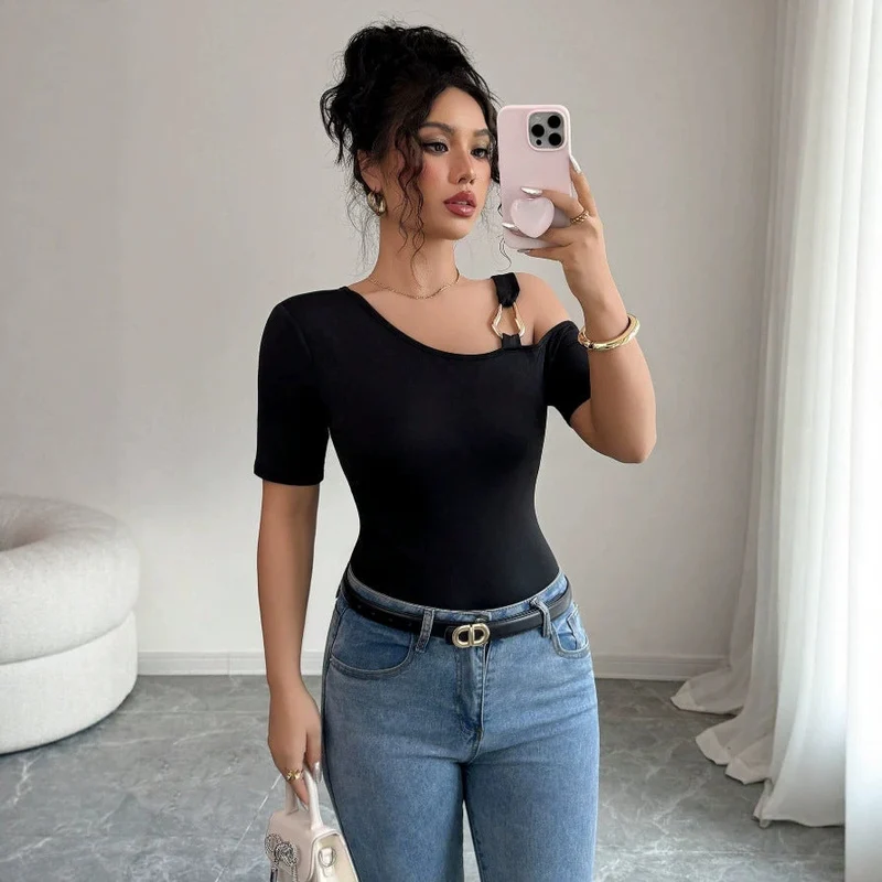 Damen eleganter Body mit asymmetrischem Ausschnitt und kurzärmeliger Gestaltung Nord Taschen