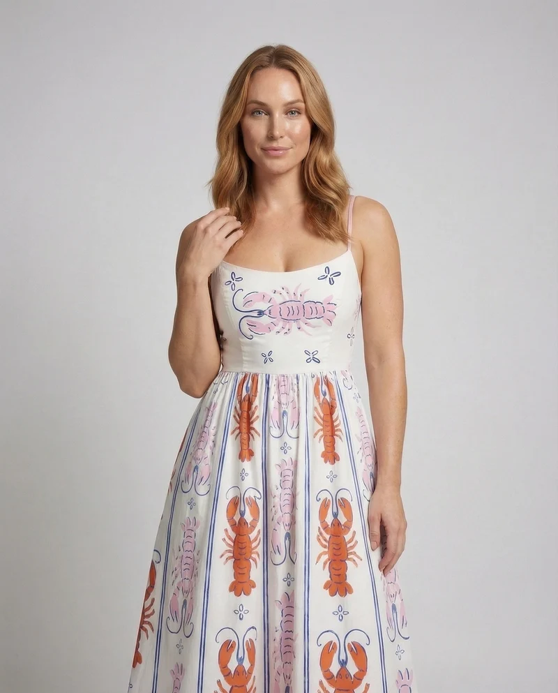 Damen Midikleid Maritimes Hummermotiv
