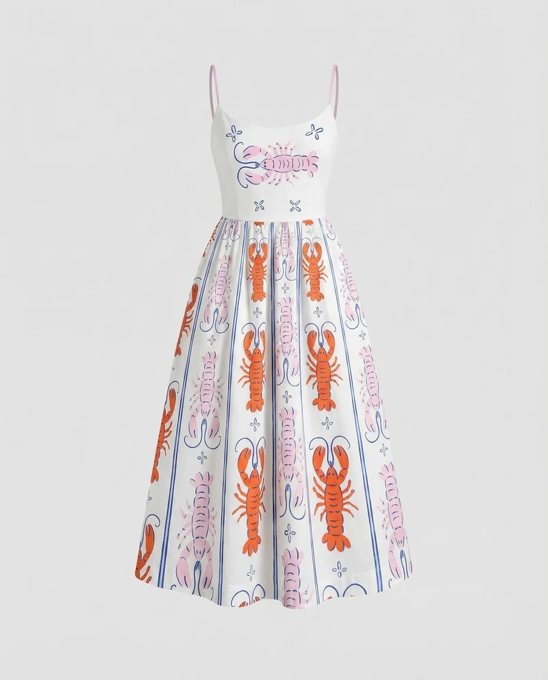 Damen Midikleid Maritimes Hummermotiv