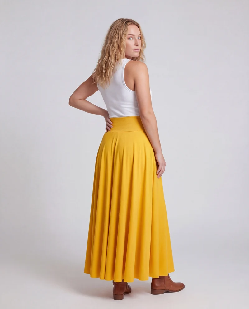 Damen Rundschnitt-Maxirock mit breitem Taillenpanel