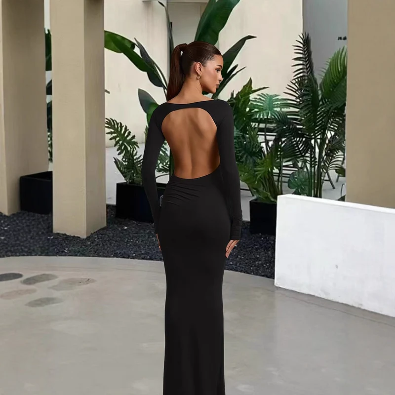 Damen elegantes Abendkleid mit figurbetontem Schnitt und langen Ärmeln