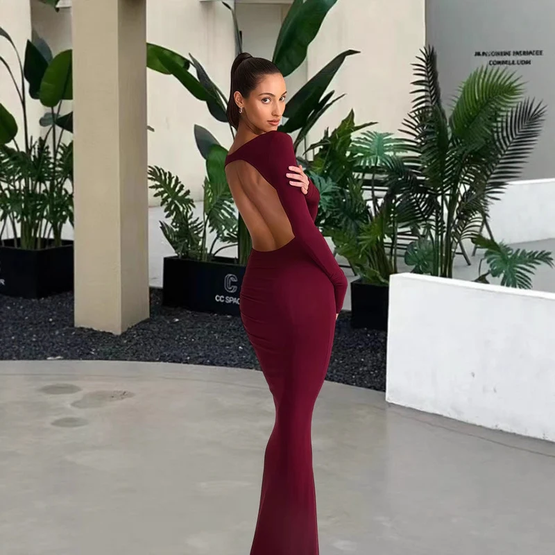 Damen elegantes Abendkleid mit figurbetontem Schnitt und langen Ärmeln