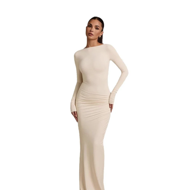 Damen elegantes Abendkleid mit figurbetontem Schnitt und langen Ärmeln