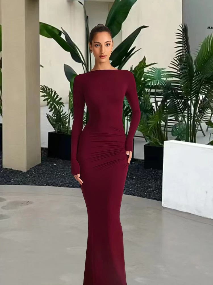 Damen elegantes Abendkleid mit figurbetontem Schnitt und langen Ärmeln