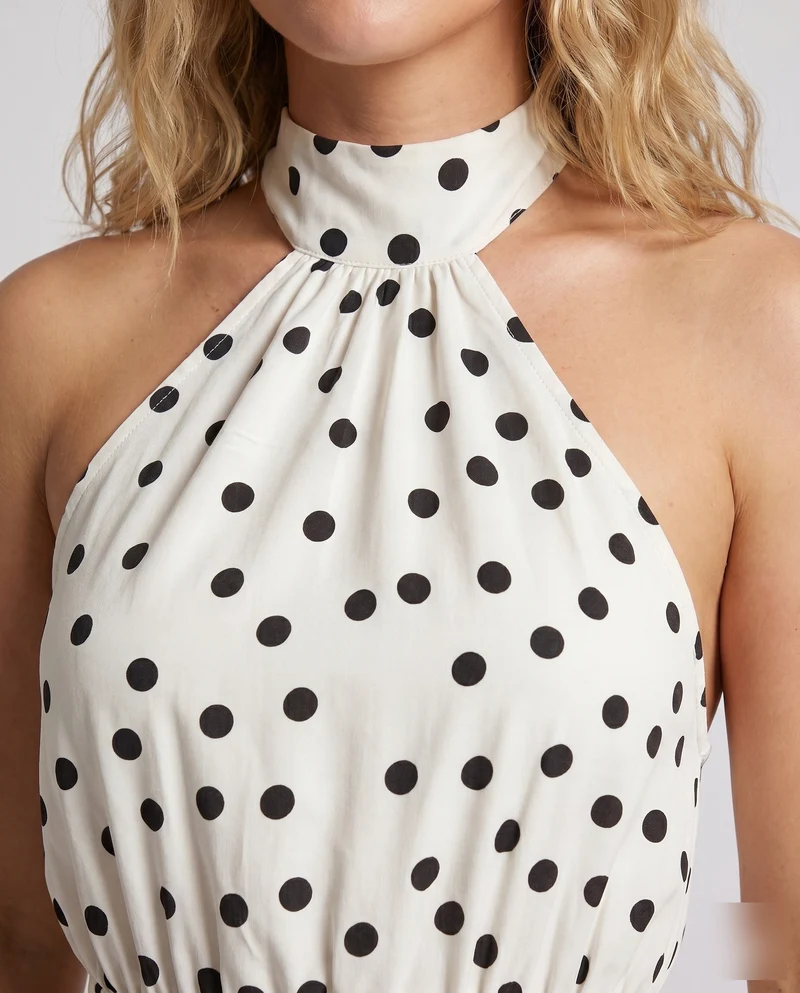 Damen Chic Halterkleid mit Punkten und fließendem Rock