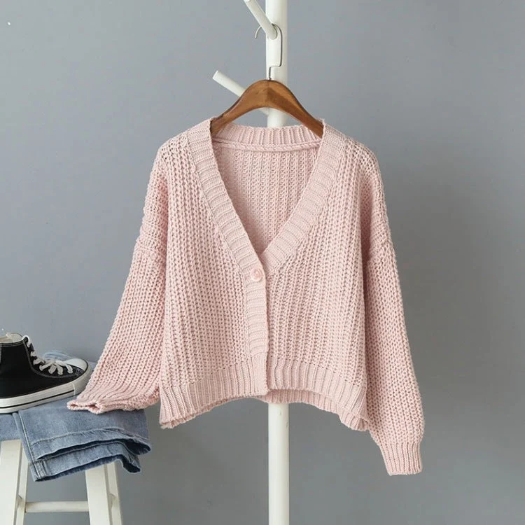 Damen Grob gestrickte Cardigan mit tiefem V-Ausschnitt und lockerer Passform