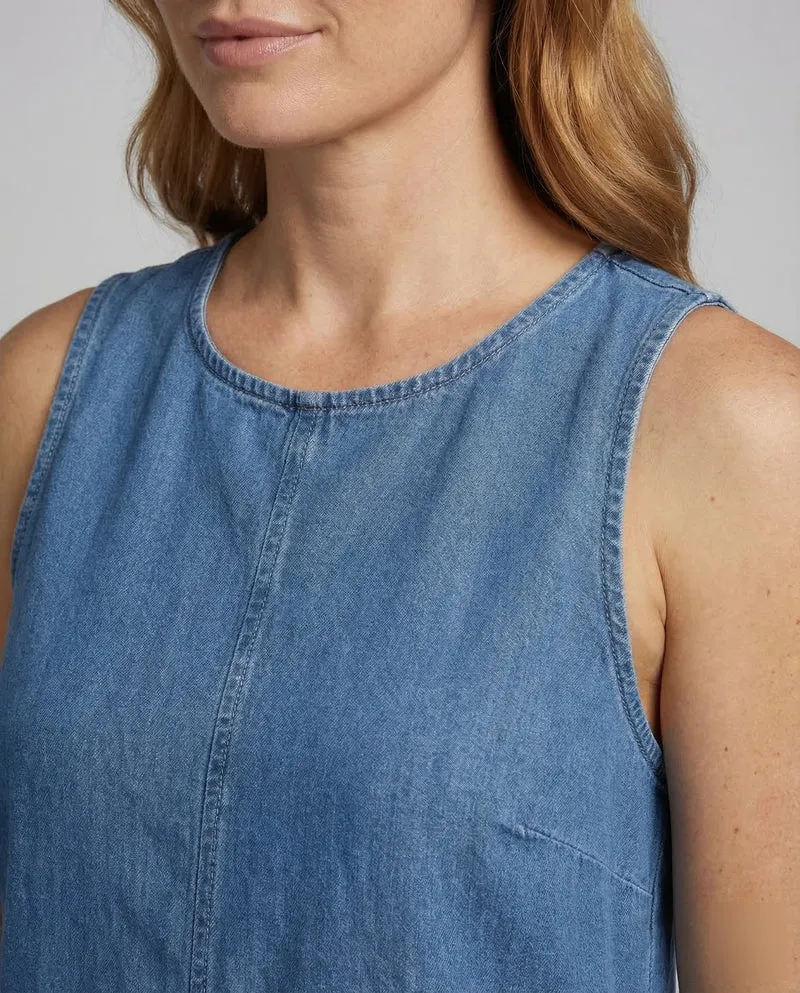 Damen Jeansstoff-Maxikleid Mittige Naht