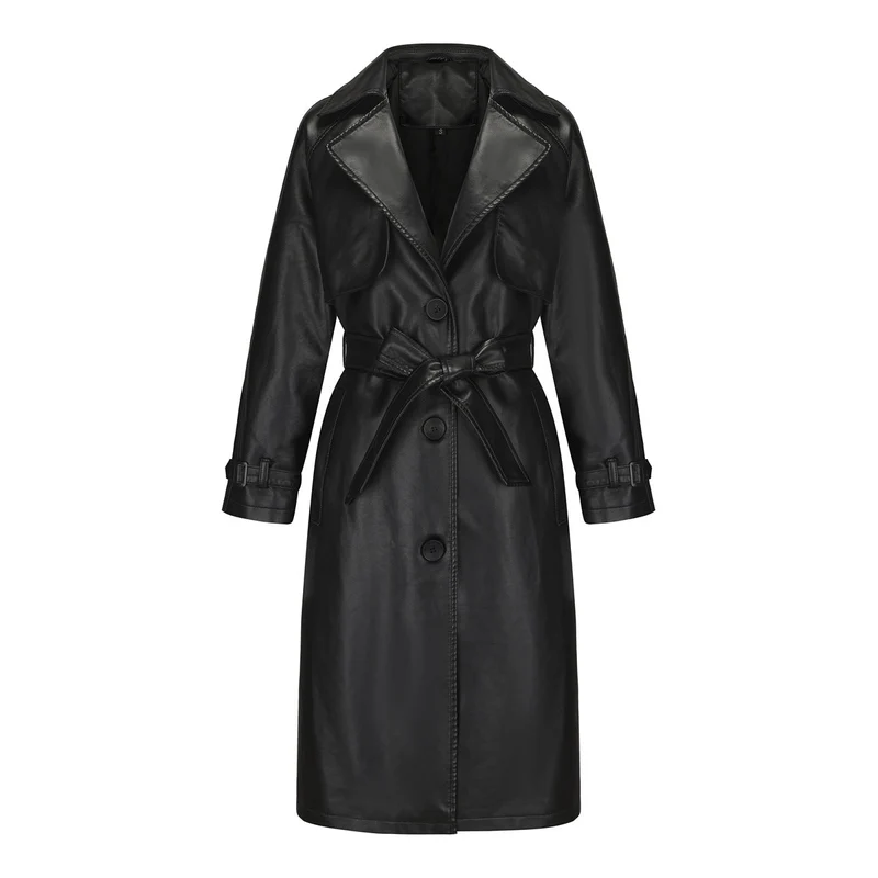 Damen modischer Trenchcoat aus hochwertigem Kunstleder