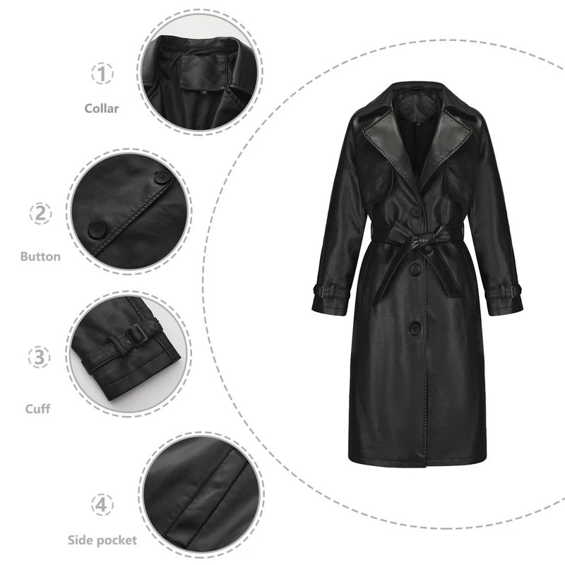 Damen modischer Trenchcoat aus hochwertigem Kunstleder