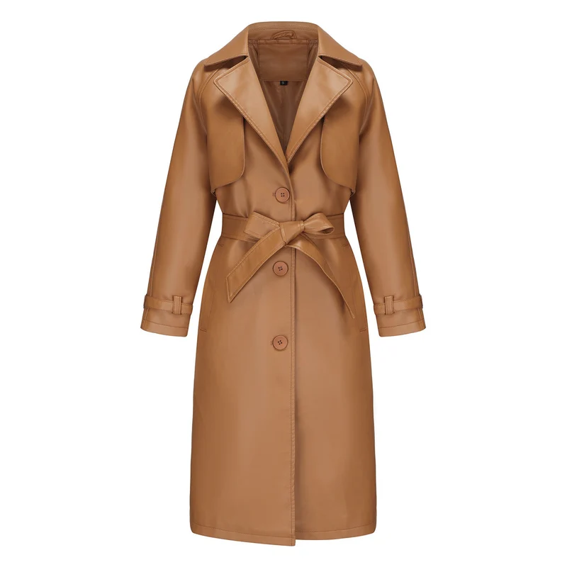 Damen modischer Trenchcoat aus hochwertigem Kunstleder