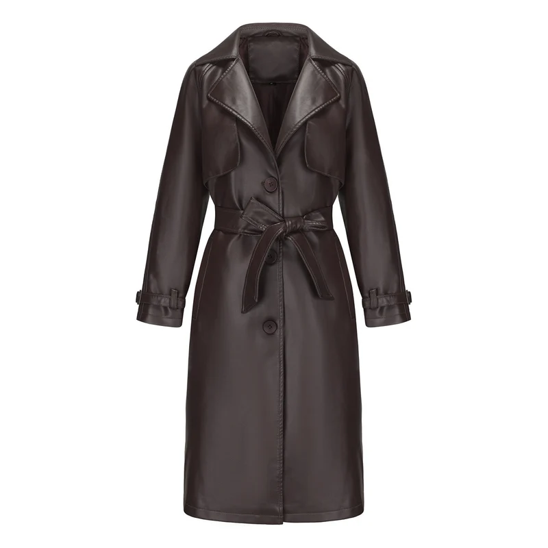 Damen modischer Trenchcoat aus hochwertigem Kunstleder
