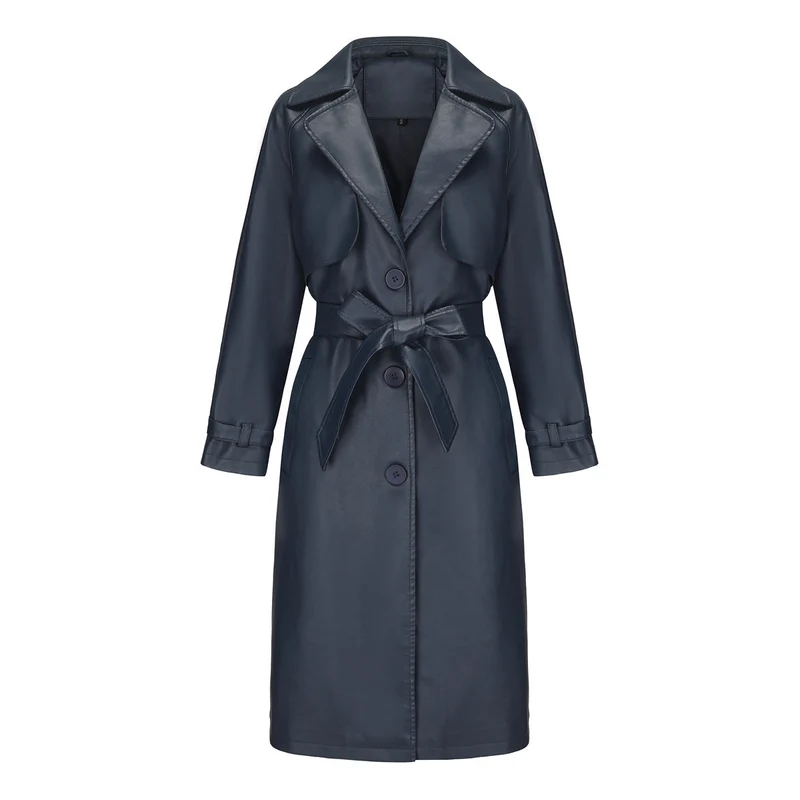 Damen modischer Trenchcoat aus hochwertigem Kunstleder