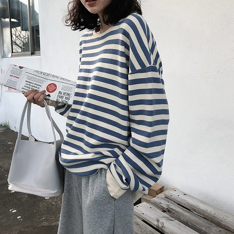 Damen gestreiftes Sweatshirt mit weitem Schnitt und lässigen Ärmeln