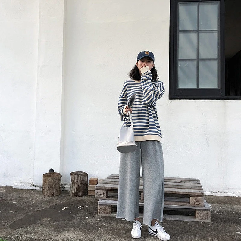 Damen gestreiftes Sweatshirt mit weitem Schnitt und lässigen Ärmeln