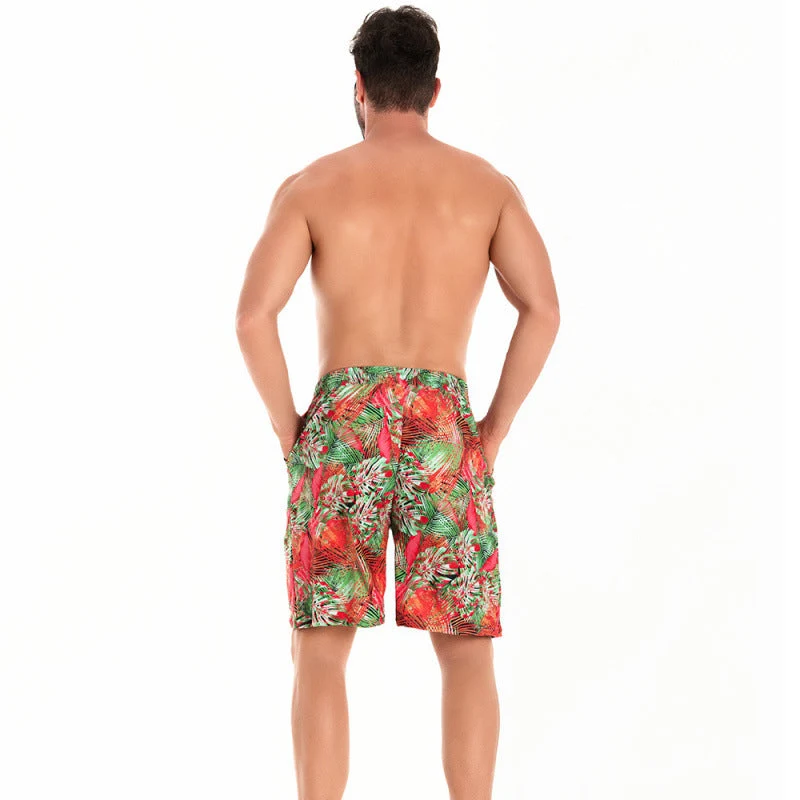 Herren Badeshorts mit tropischem Muster und verstellbarem Kordelzug