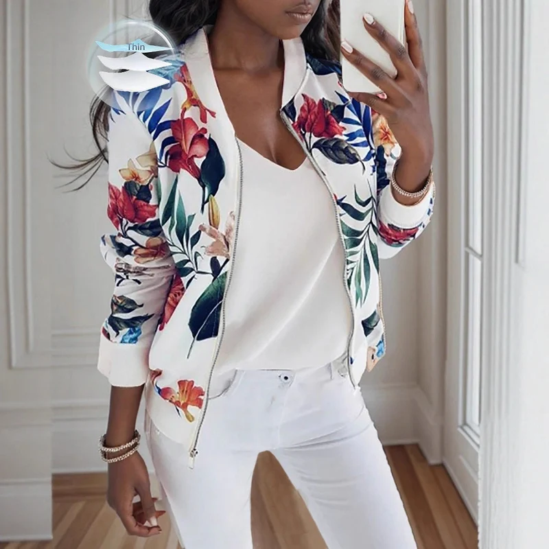 Damen Freizeitjacke mit floralem Design und Reißverschluss