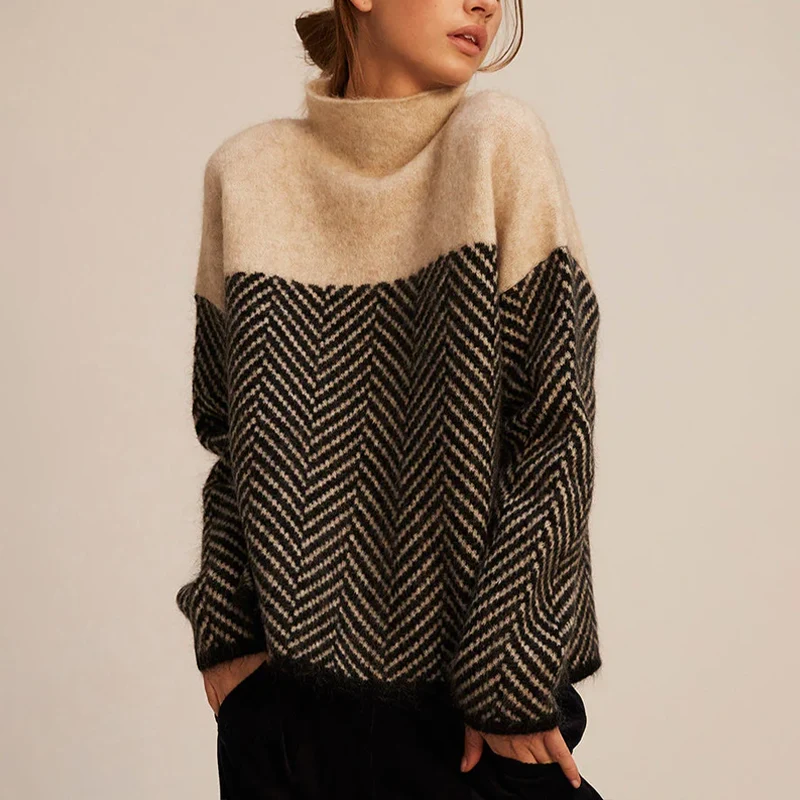 Strickpullover mit Hohem Kragen Grafisches Muster und Weiche Qualität Elegant und Warm