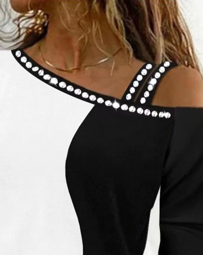 Damen Trendy Asymmetrisches Oberteil mit Strassbesatz