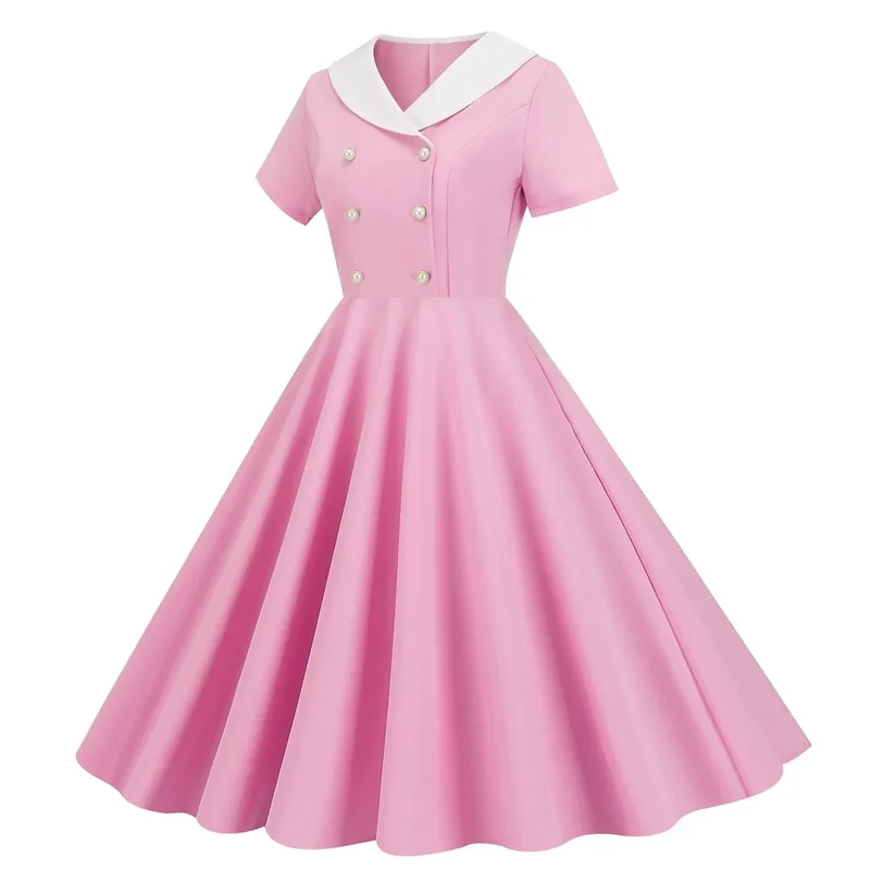 Zomerse Vintage Knopen Grote Zwaai V-hals Jurk