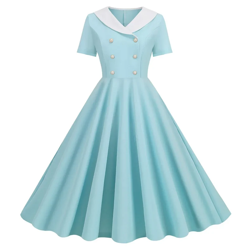 Zomerse Vintage Knopen Grote Zwaai V-hals Jurk