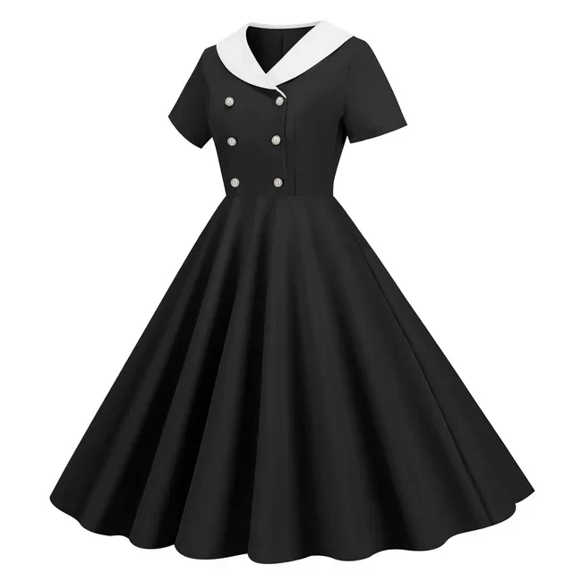 Zomerse Vintage Knopen Grote Zwaai V-hals Jurk