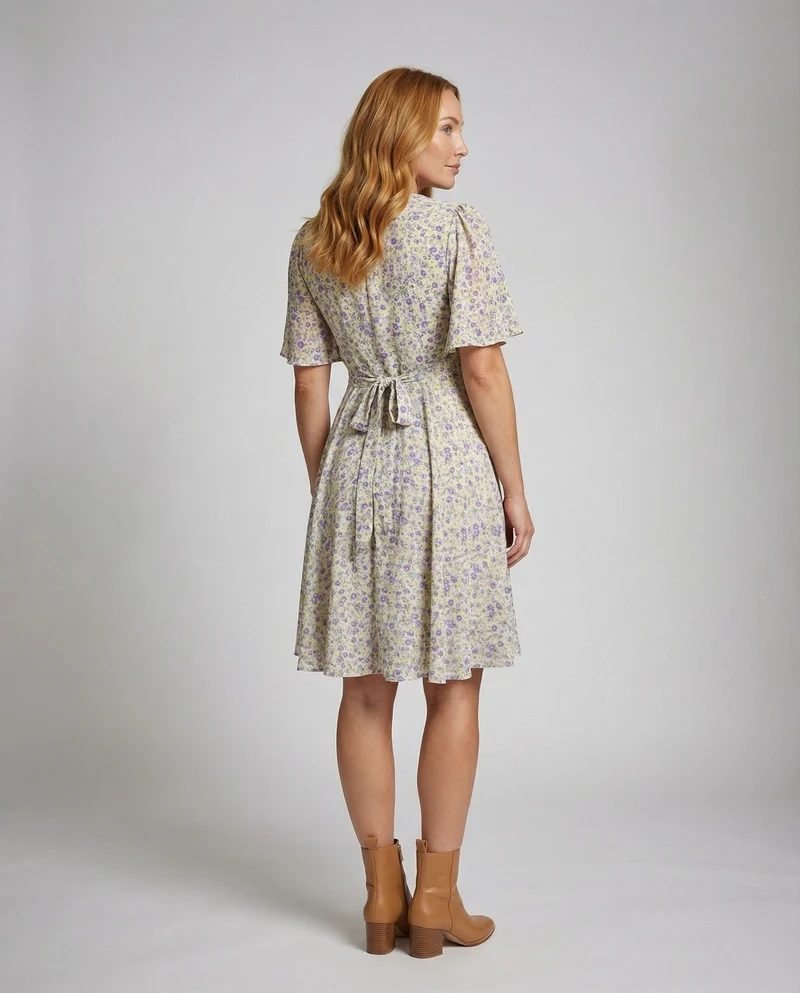 Damen luftiges Chiffon-Swingkleid mit Wickeleffekt