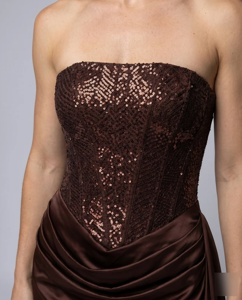 Damen Mini-Sekrete Kleid mit schimmerndem Bustier-Oberteil und asymmetrischer Drapierung