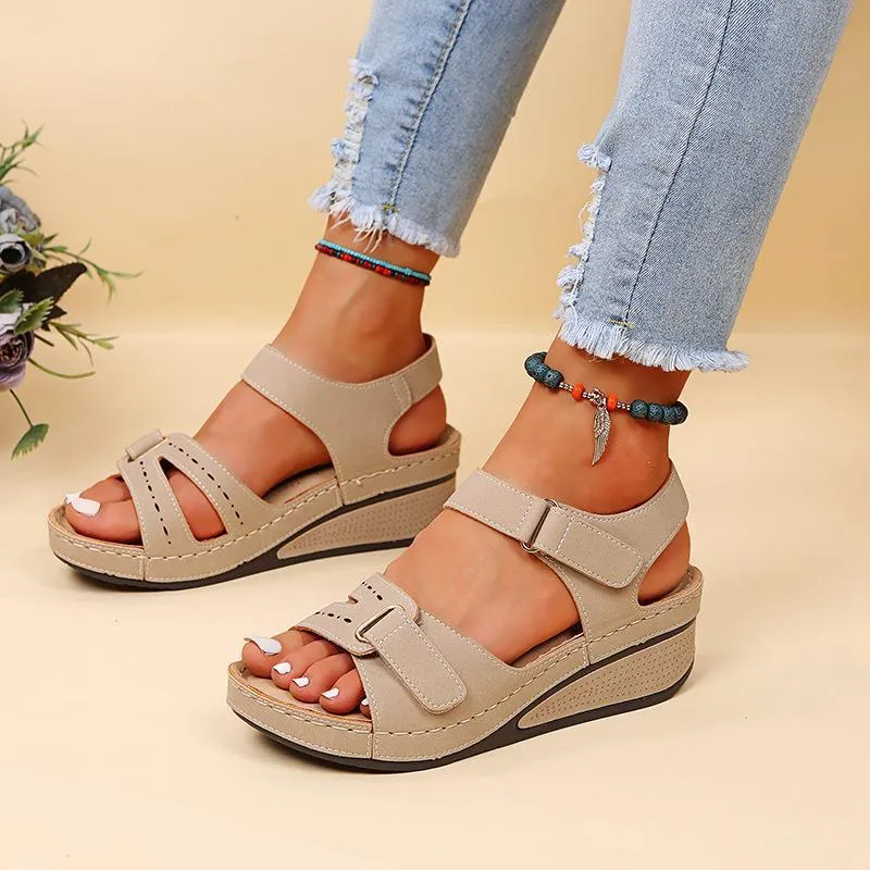 Damen Bequeme Riemchensandalen mit anatomischem Fußbett und verstellbaren Schnallen