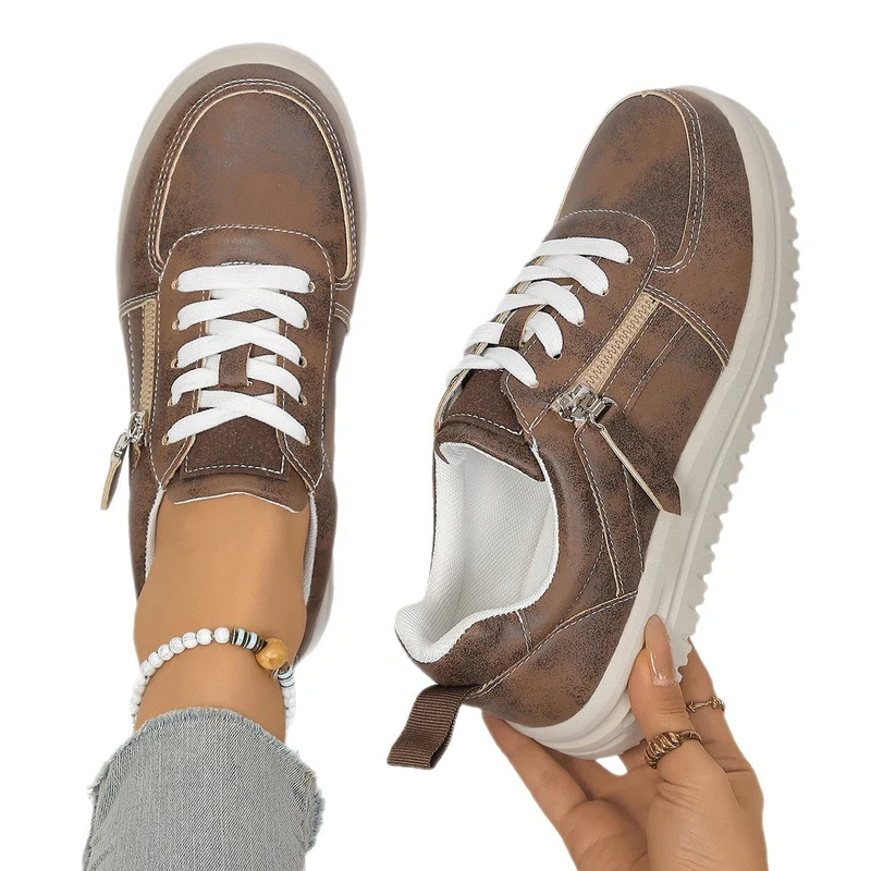 Damen Sneakers mit modischem Reißverschluss und bequemer Sohle