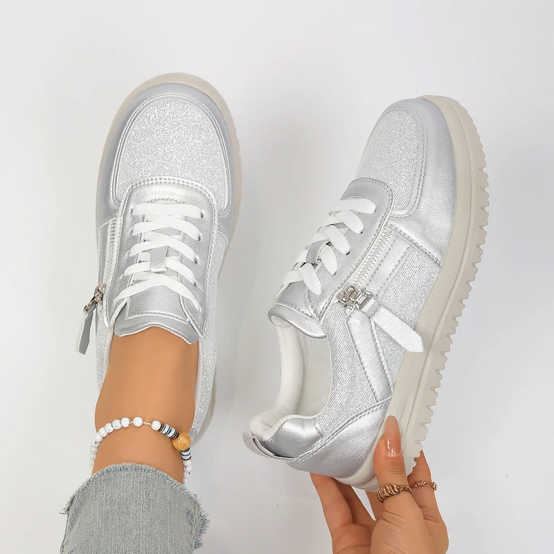 Damen Sneakers mit modischem Reißverschluss und bequemer Sohle