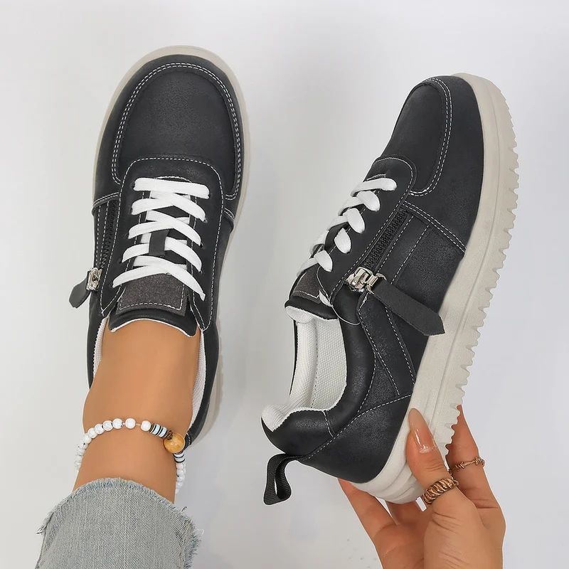 Damen Sneakers mit modischem Reißverschluss und bequemer Sohle