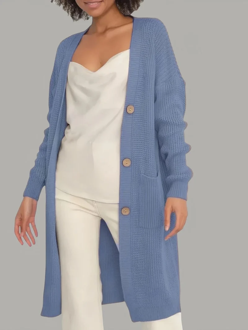 Lange Strickjacke Weiches Strick Lockerer Schnitt Knöpfe mit Taschen