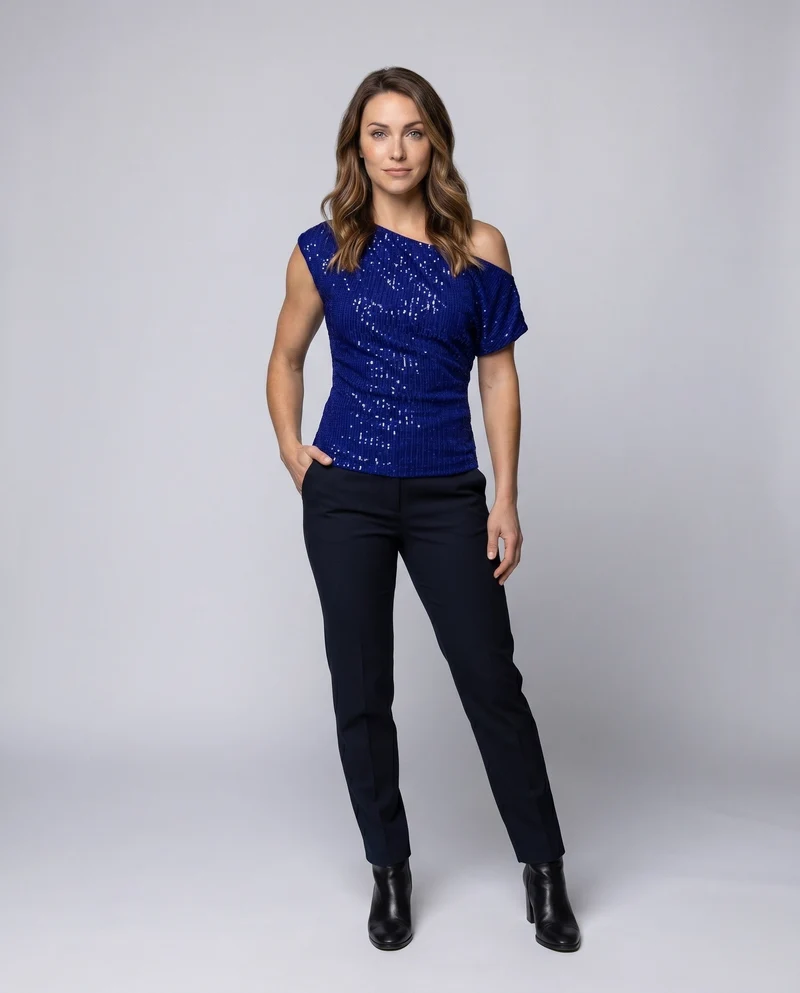 Damen Off-Shoulder Glamour Top mit funkelnden Pailletten und gerafftem Design Nord Taschen